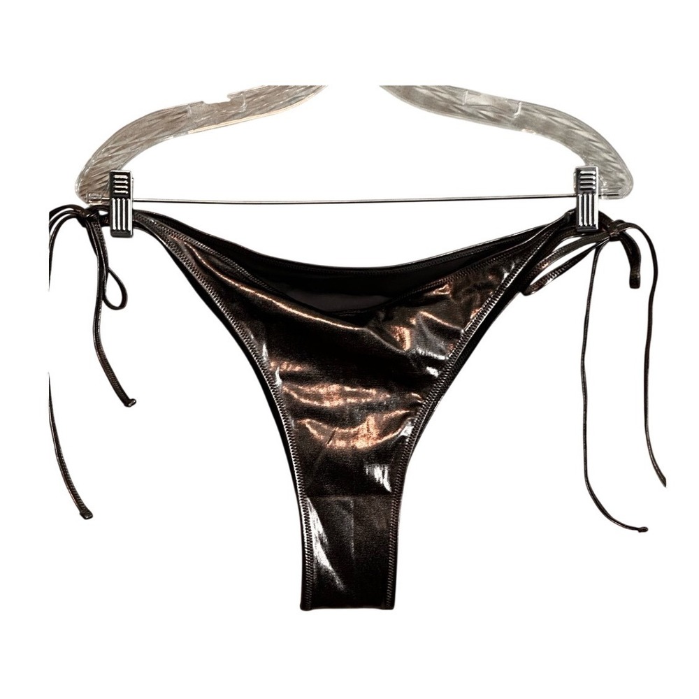 SKIMS Metallic Bronze Tie Side Bikini Bottoms High‎ Cut Brazilian Swim 4X